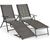 2 tumbonas plegables exterior, sillas reclinables ajustables con 6 posiciones ajustables para patio, playa, terraza, piscina, carga 150 kg (café)