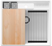 Primagran fregadero cocina blanco 58x53cm, fregadero granito 1 seno + sifón + accesorios, fregadero sobre encimera al mueble 60cm - new york