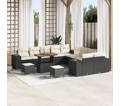 Conjunto de sofá de jardín vidaxl de 13 piezas con cojines negro poliratán acacia, conjunto de comedor de jardín vidaxl de 3 piezas con cojines negro