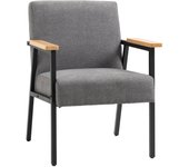 Butaca de salón homcom poliéster, espuma, acero, madera de caucho gris 64.5x70x83.5 cm