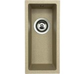 Granitemy universal fregadero de granito beige arena pequeño de 17x40 cm para montaje sobre encimera, bajo encimera y a ras de encimera con tapón de