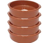 Tradineur - pack de 4 cazuelas redondas de barro con asas, aptas para vitroceramica y horno, juego 4 unidades, ø 30 cm