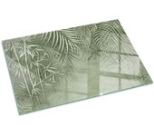 Placa de cristal para chimenea, zócalo protector de chimenea, diseño moderno | 120x80 | rectángulo | hojas tropicales al fondo