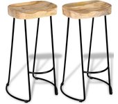 Juego de dos taburetes de bar de diseño con asiento para silla 2 piezas de madera maciza de mango 1202061