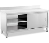 Mueble bajo de cocina con encimera de acero inoxidable con puertas correderas y protector contra salpicad 14_0005095