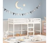 Vidaxl cama alta de niños con escalera madera maciza blanca 90x200 cm