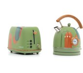 Pack tostadora de pan caprizze kaito con doble ranura extra ancha y hervidora nara color verde mate floral diseño retro vintage