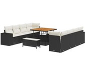 Conjunto de sofá de jardín vidaxl de 11 piezas con cojines ratán poliéster negro acacia, conjunto de comedor de jardín vidaxl de 3 piezas con cojines