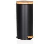 Papelera / cubo de basura clean bamboo 30l acero/bambú negro mate hjh office