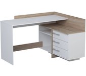 Escritorio esquinero con 3 cajones roble y blanco 128,5 x 105,7 x 83,2 cm thales
