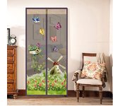 Cortina de puerta antimosquitos con cierre magnético, mosquitera, cortina de puerta antimosquitos de verano, marrón, 90 x 210 cm