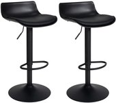 Taburete de bar x2 con reposapiés regulable en altura diseño moderno en pvc negro y metal negro 10_0004017