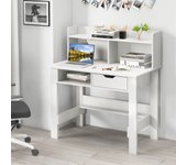 Escritorio de computadora con tomas de corriente puertos usb tipo c estantes cajón oficina casa estudio blanco