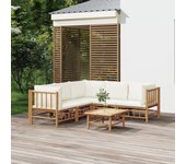 Vidaxl set de muebles de jardín 6 piezas bambú y cojines blanco crema
