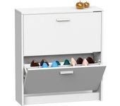 Zapatero entrada recibidor, mueble auxiliar estrecho zapatos, 2 puertas, madera 82x74x25 cm, briebe, blanco, , nova