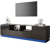 Mueble de tv de alto brillo con estantes de vidrio, dos cajones y dos puertas, aparador bajo con efectos de iluminación led multicolor [sku antiguo: w