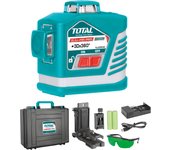 Total tools - nivel láser 3d | amplitud de 360º | con puntero verde | rango de 30 m | incluye gafas de protección, soporte y maletín de alta resistenc