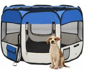 Vidaxl parque de perros plegable y bolsa de transporte azul 90x90x58cm