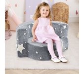 Sofá infantil 2 en 1 brilla en la oscuridad sillón convertible con funda desmontable gris estrellas