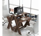 Mesa ordenador cajón elevador pantalla reposapiés patas x hogar oficina 90x60x94 cm nogal