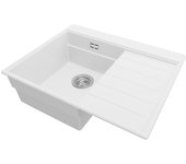 Primagran fregadero cocina blanco 62x50cm, granito 1 seno + sifón, sobre encimera al mueble 40cm - sydney