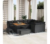 Conjunto de sofá de jardín de 12 piezas vidaxl con cojines negro poliratán acacia, conjunto de comedor de jardín de 3 piezas vidaxl con cojines negro