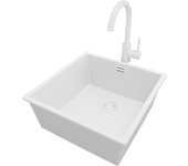 Primagran fregadero bajo encimera todo blanco 46x47cm, fregadero granito 1 seno + grifo 32x20cm + sifón, fregadero cocina al mueble 50cm - london