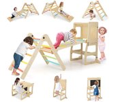 7 en 1 triángulo de escalada montessori para niños de 3-14 años+, juego de escalada plegable con rampa de doble cara, torre de apendizaje y pizarra