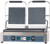 Cleiton® grill de contacto eléctrico doble de 58 cm de sobremesa en acero inox con doble superficie ranurada | parrilla de contacto 300° - 3600 w