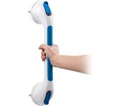 Barra de apoyo para ducha, para baño, 42 cm, asas de seguridad para personas mayores, sin taladros, azul