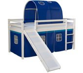 Cama altillo para niños con somier tobogán cortina túnel modelo azul 90x200 cm lit06186