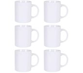 Pack de 6 tazas de cerámica para desayuno, café, infusiones, diseño clásico, aptas para lavavajillas y microondas (blanco - 300 ml - 9,5 x 8,2 cm)