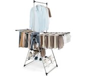 Secador de ropa plegable, ajustable en altura de 6 niveles con perchas colgantes en altura y clips laterales, de alas para balcones, bañeras