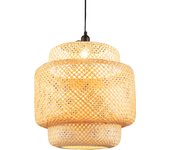 Lámpara colgante de bambú natural tejida a mano, lámpara de techo rústica con pantalla, e27, regulable en altura, para salón, comedor, restaurante