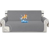 Funda de sofá impermeable gris claro, reversible, para tres plazas, protector de muebles de salón, apta para niños y perros.