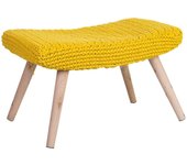 Banqueta de madera y algodón trenzado amarillo 67x30x43h cm