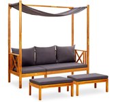Banco de jardín muebles de exterior terraza con toldo y reposapiés madera maciza de acacia 02_0011345