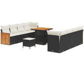 Vidaxl conjunto de sofá de jardín de 11 piezas con cojines de poliratán negro acacia, vidaxl conjunto de comedor de jardín de 3 piezas con cojines de