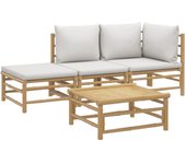 Muebles de jardín muebles de exterior juego de muebles de 4 piezas con cojines de bambú gris claro 02_0016132