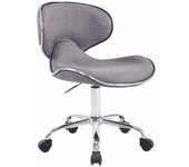 Taburete de trabajo con ruedas, regulable en altura y giratorio en tela gris claro, patas de metal cromad tabo10185