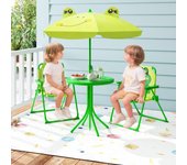 Juego picnic mesa de actividad exterior con 2 sillas plegables y sombrilla ajustable verde claro