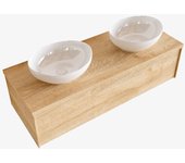 Mondiaz lush 120cm mueble de baño color washed oak con 1 cajón. con lavabo doble 2 orificios color blanco brillo