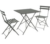 Mesa de jardín cuadrada plegable de metal, 2 sillas, emilia, verde kaki, 70x70x71 cm