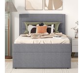 Cama acolchada individual 200 x 90 cm con somier de lamas metálicas - gran espacio de almacenaje - gris