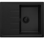 Primagran fregadero cocina todo negro 62x50cm, fregadero granito 1 seno + sifón, fregadero sobre encimera al mueble 40cm - milano