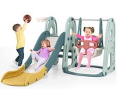 Conjunto de tobogán 4 en 1 para niños pequeños, tobogán con columpio, canasta de baloncesto y escalador, parque infantil para bebés mayores de 18meses