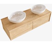 Mondiaz lush 120cm mueble de baño washed oak con 2 cajones. con lavabo doble 2 orificios blanco brillo