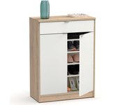 Zapatero entrada recibidor, mueble auxiliar estrecho zapatos, 2 puertas, 1 cajón 101x75x36 cm, briebe, blanco, , domus