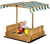 Arenero para niños outsunny madera de abeto, poliéster madera natural 106x106x115 cm