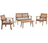 Conjunto de jardín hwc-n46, conjunto de jardín banco de jardín sillón mesa, madera de acacia certificada mvg ~ cojines gris